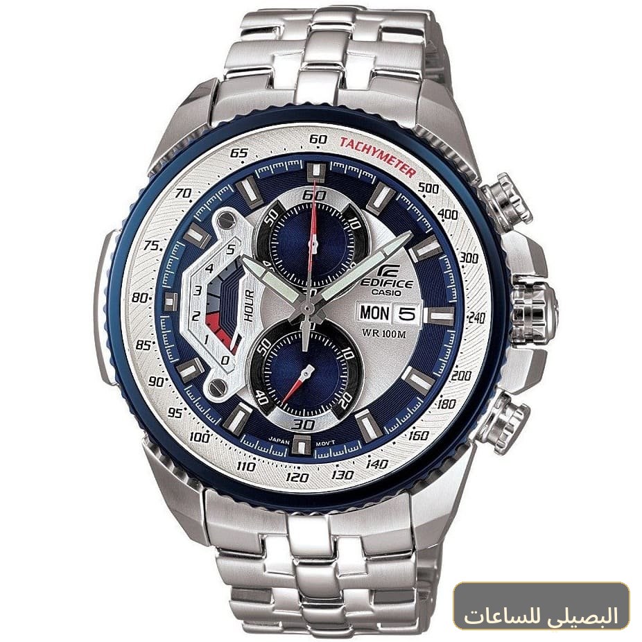 ساعة كاسيو اديفيس للرجال EF-558D-2AV ستانلس ستيل فضي بميناء أزرق
