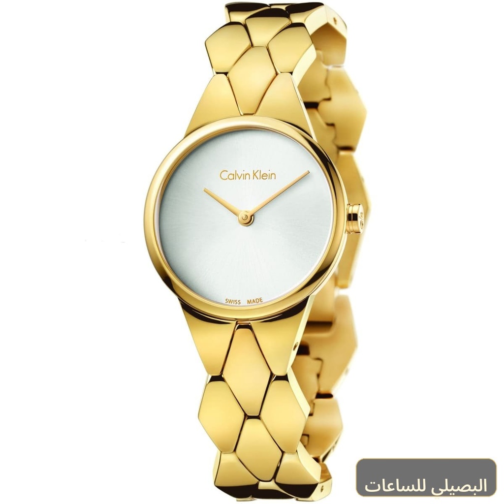 ساعة كالفن كلاين سنيك للنساء بسوار ذهبي ومينا فضي K6E23546