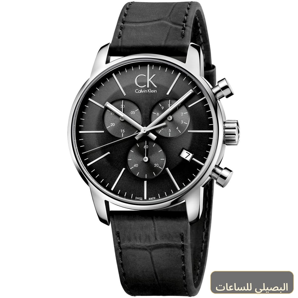 [5d1f70d75e6e] ساعة كالفن كلاين سيتي للرجال بسوار جلدي أسود ومينا رمادي K2G271C3