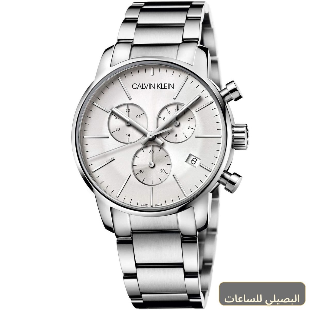 [906c2fc587bb] ساعة كالفن كلاين سيتي للرجال بسوار فضي ومينا فضي K2G27146