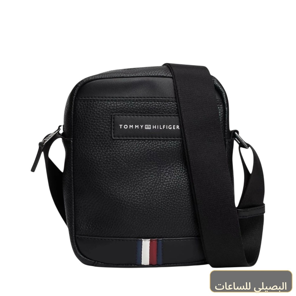 شنطة كتف كروس تومي هيلفيغر رجالي جلد أسود