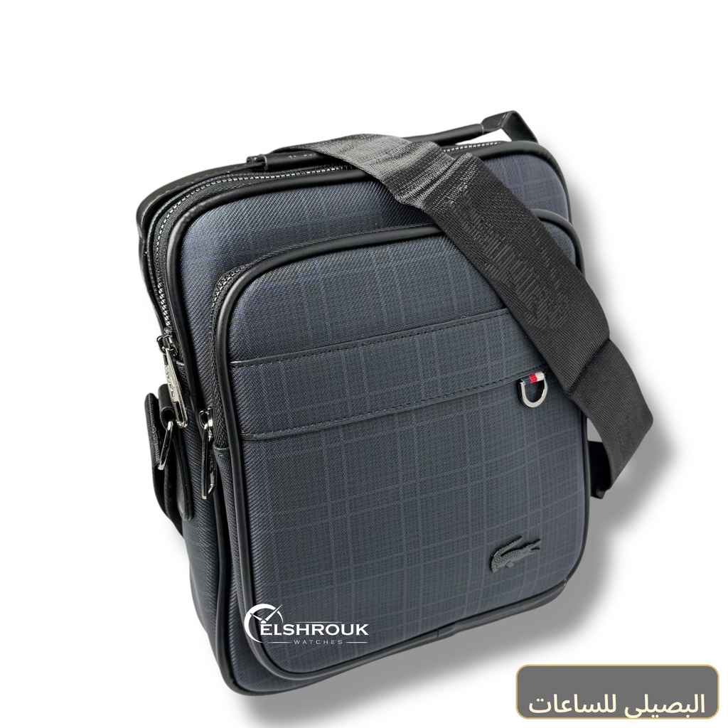 [70462] شنطة كروس لاكوست رجالي باللون الأزرق بتصميم مربعات دقيقة