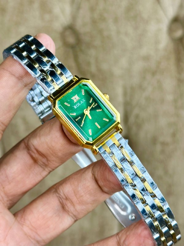 ساعة رجالي ذهبي وفضي مينا خضراء