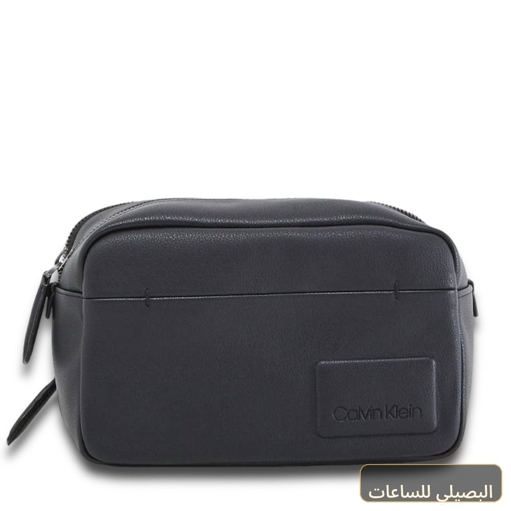 [70441] شنطة يد كالفن كلاين رجالي جلد أسود بمقصورتين بسحاب
