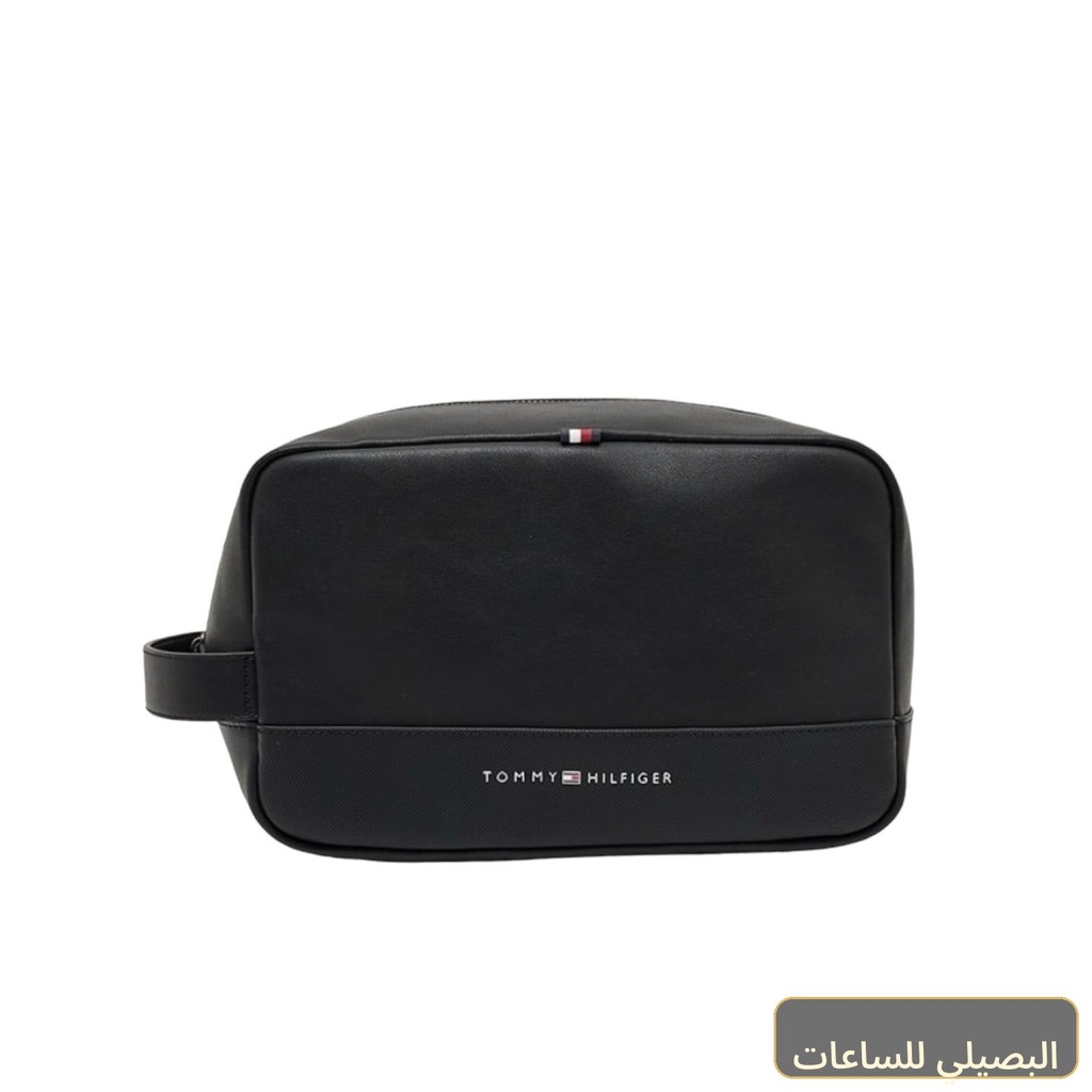 شنطة يد تومي هيلفيغر رجالي جلد صناعي أسود بمقبض جانبي