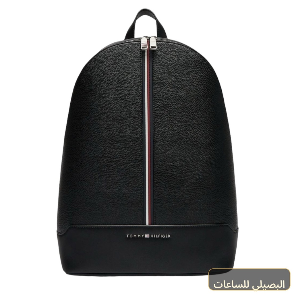 شنطة ظهر جلد تومي هيلفيغر للجامعة باللون الأسود