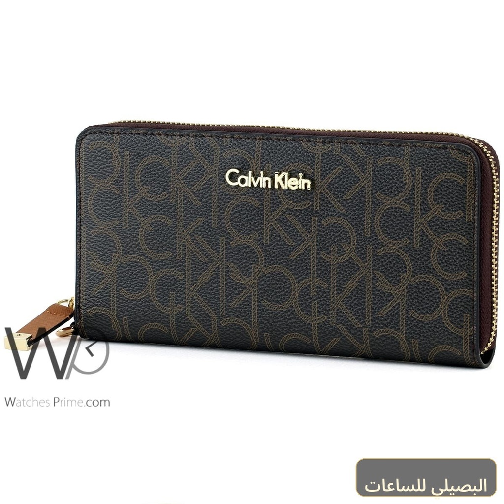 محفظة كالفن كلاين للنساء جلد بني