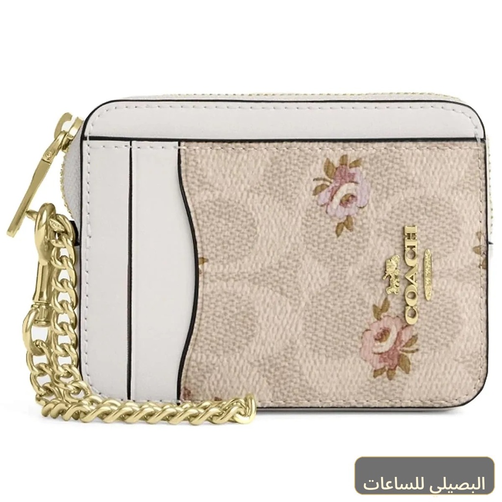 محفظة كروت كوتش COACH حريمي بسحاب ونقشة زهور موديل CAR25