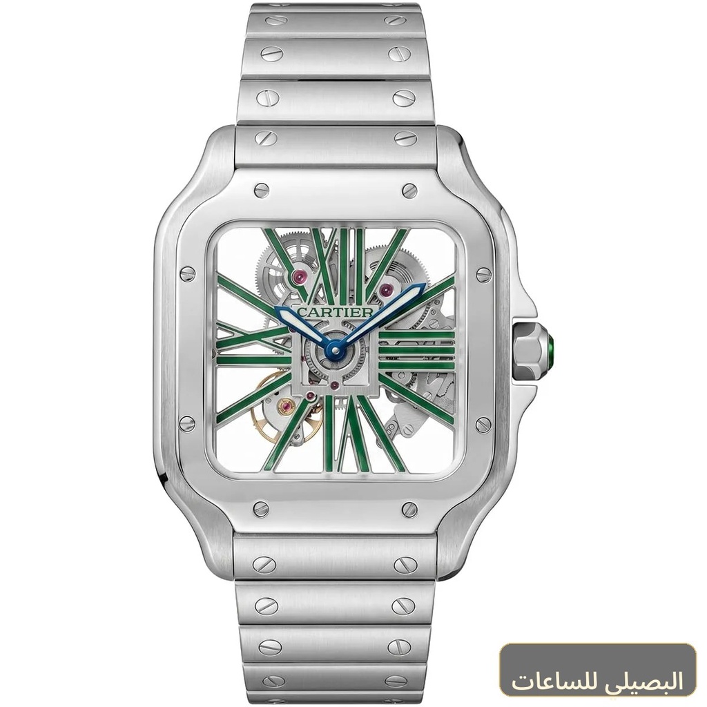 ساعة كارتييه سانتوس رجالي بميناء أبيض وسوار فضي