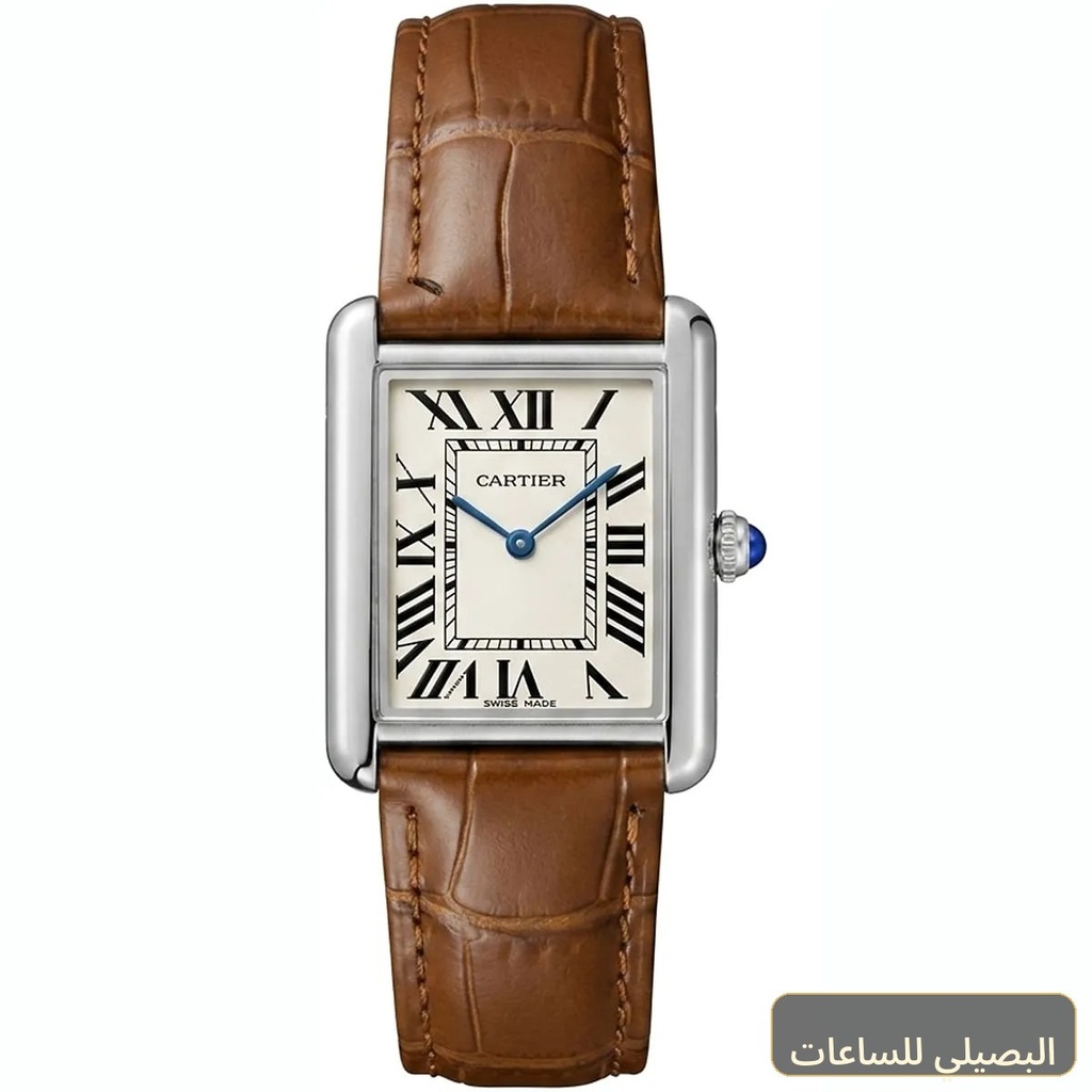 ساعة كارتييه Cartier رجالي بميناء كريمي وسير بني