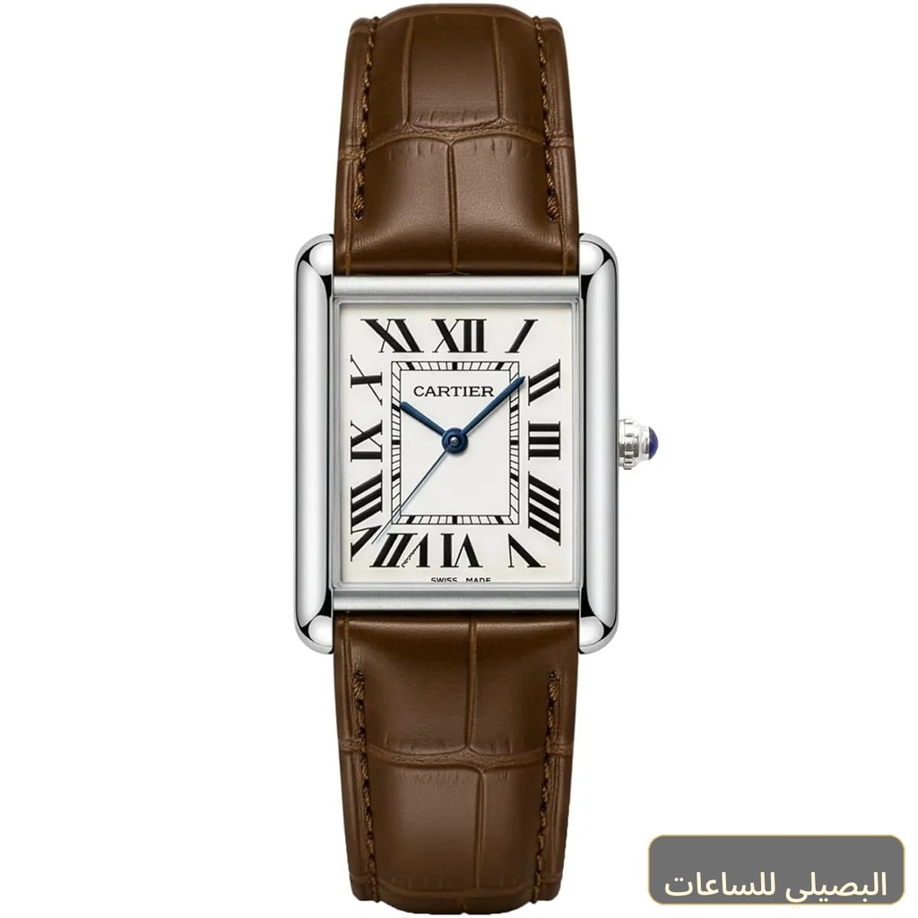 [2432] ساعة كارتير Cartier رجالي كلاسيكية بسوار جلد بني