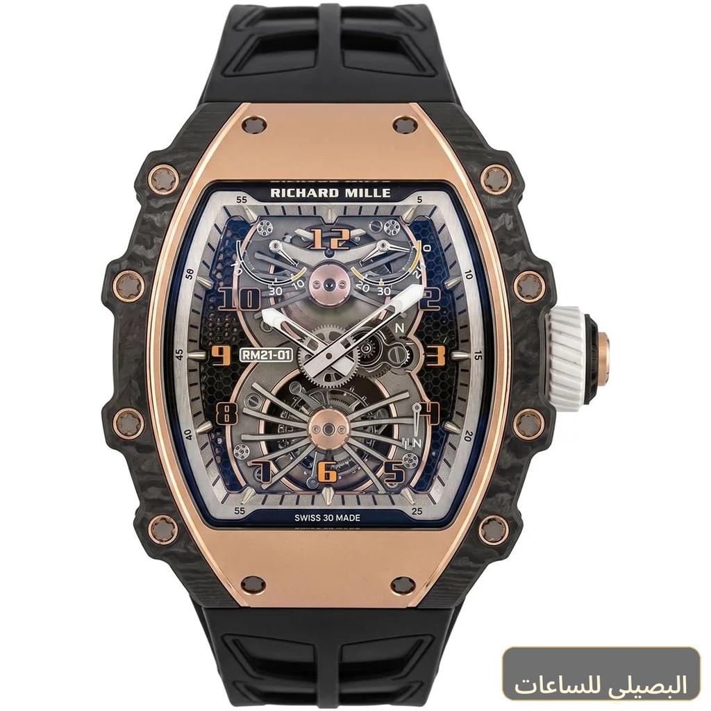 [4425] ساعة ريشارد ميل RM 35-01 رجالي كربون بحزام مطاطي أسود