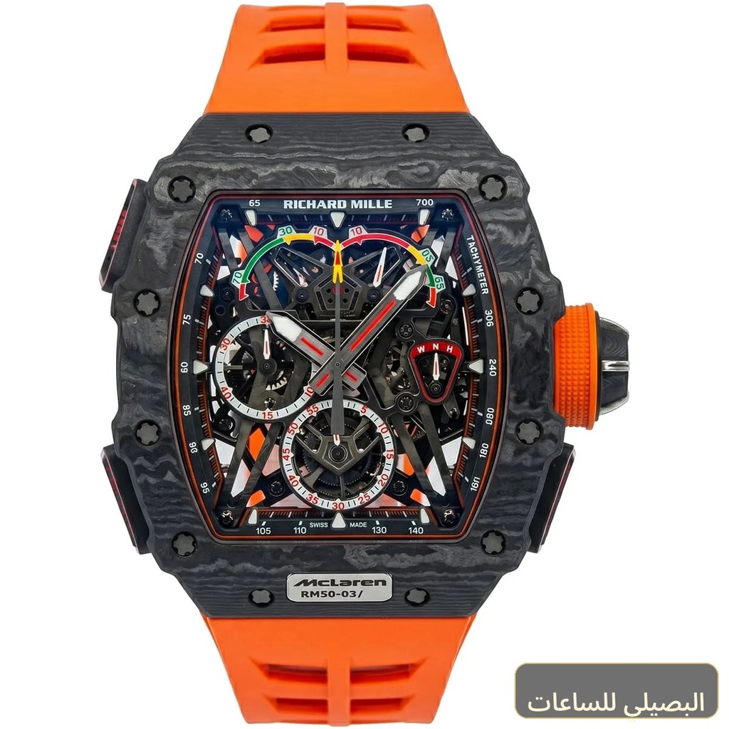 [4427] ساعة ريشارد ميل Richard Mille رجالي RM 50-03 ماكلارين McLaren بسير برتقالي