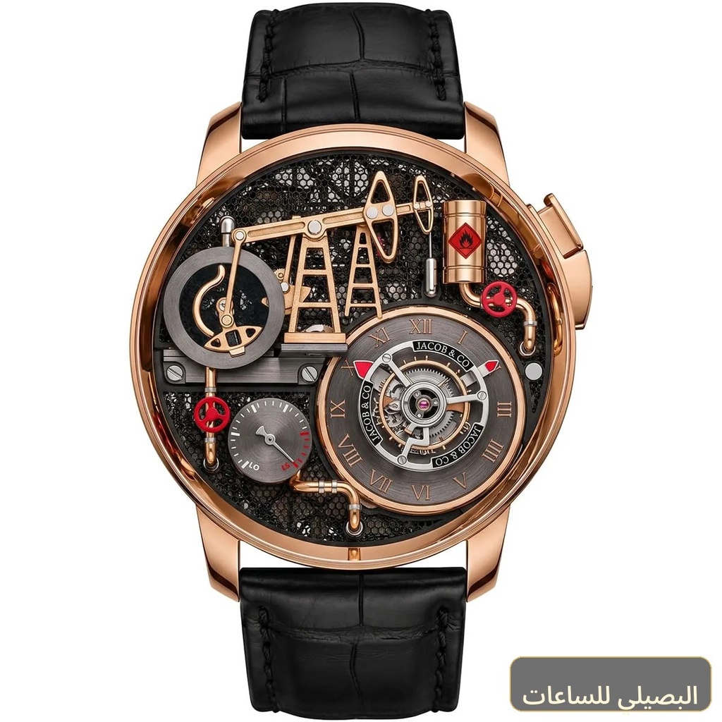 [4713] ساعة جاكوب آند كو أيل بومب للرجال بهيكل عظمي ولون ذهبي وردي