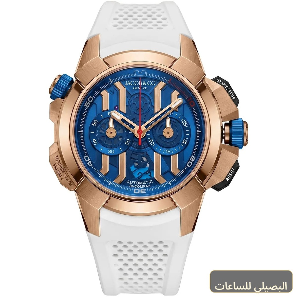[4720] ساعة جاكوب آند كو إبيك إكس كرونو للرجال بميناء أزرق وحزام أبيض