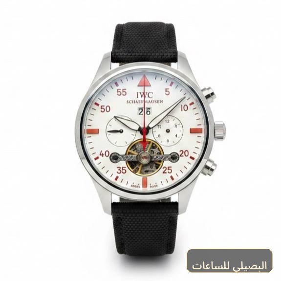 [62878] ساعة IWC Pilot’s Open Heart بمينا بيضاء وحزام أسود