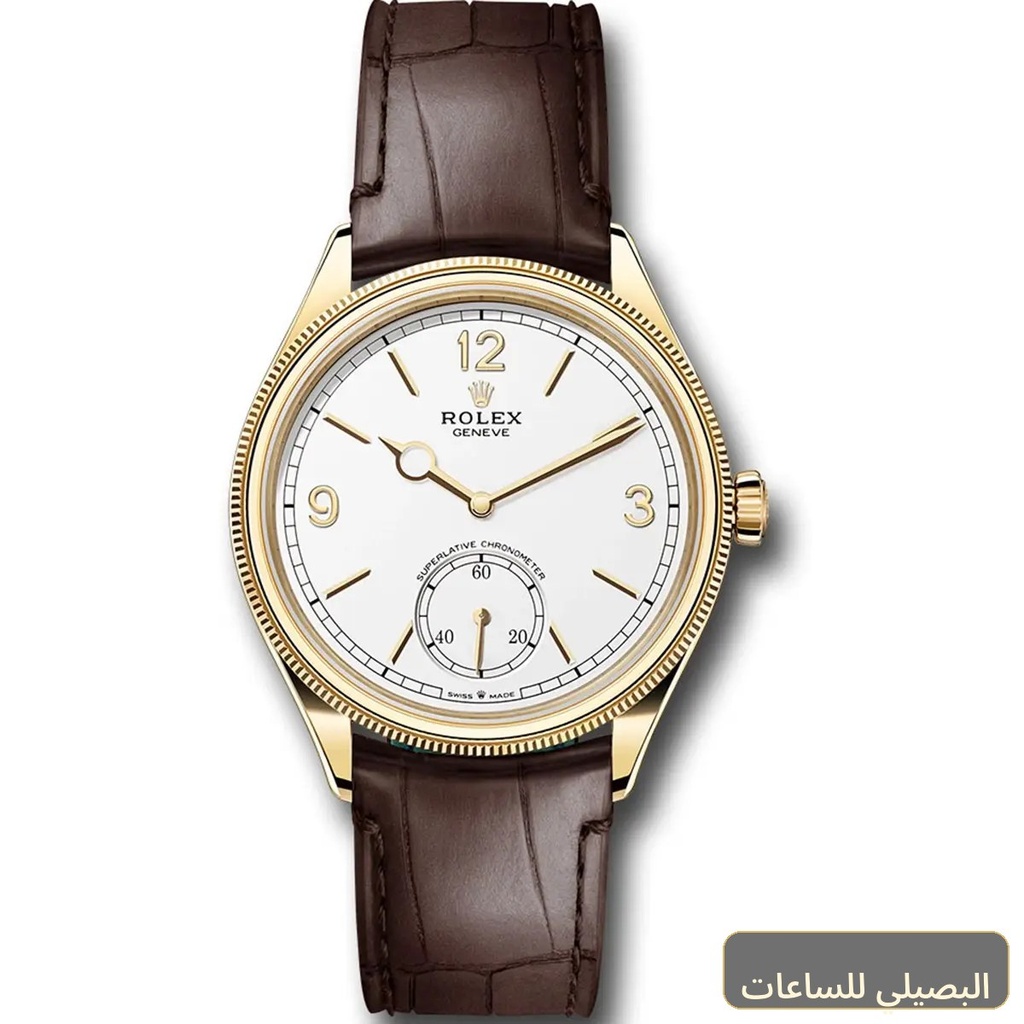 [RLXM-62701] ساعة رولكس Perpetual 1908 رجالي بمينا أبيض وحزام جلد بني