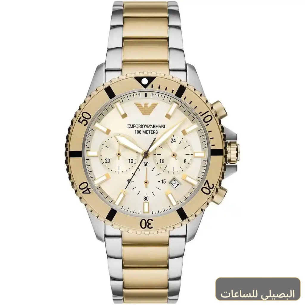 ساعة امبريو ارماني AR11606 للرجال بسوار ستانلس ستيل فضي وذهبي