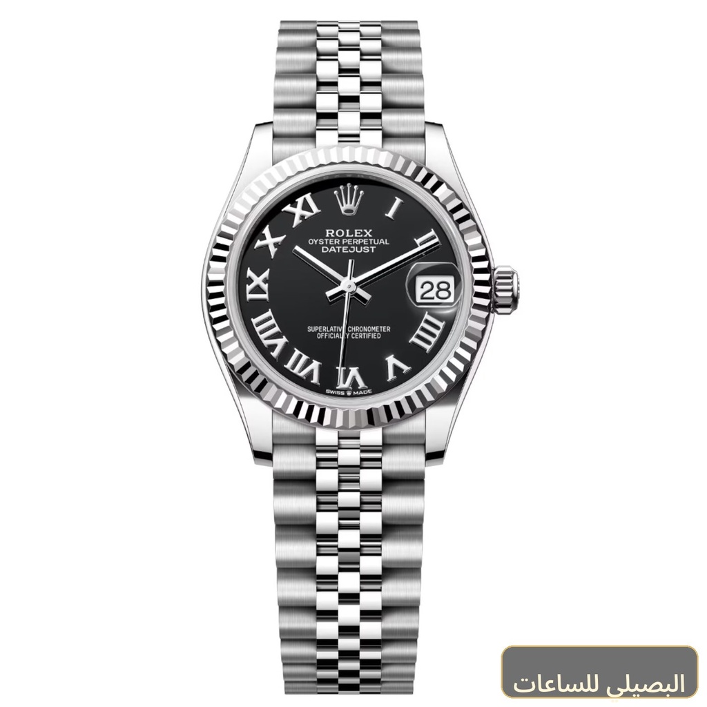 ساعة رولكس ديت جست للنساء بمينا أسود وسوار فضي
